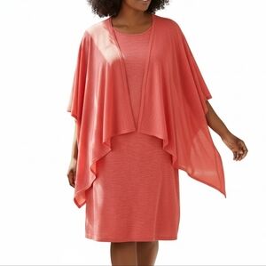 R&M Richards Midi Cape Dress Size 18W Coral Orange Attached Capelet